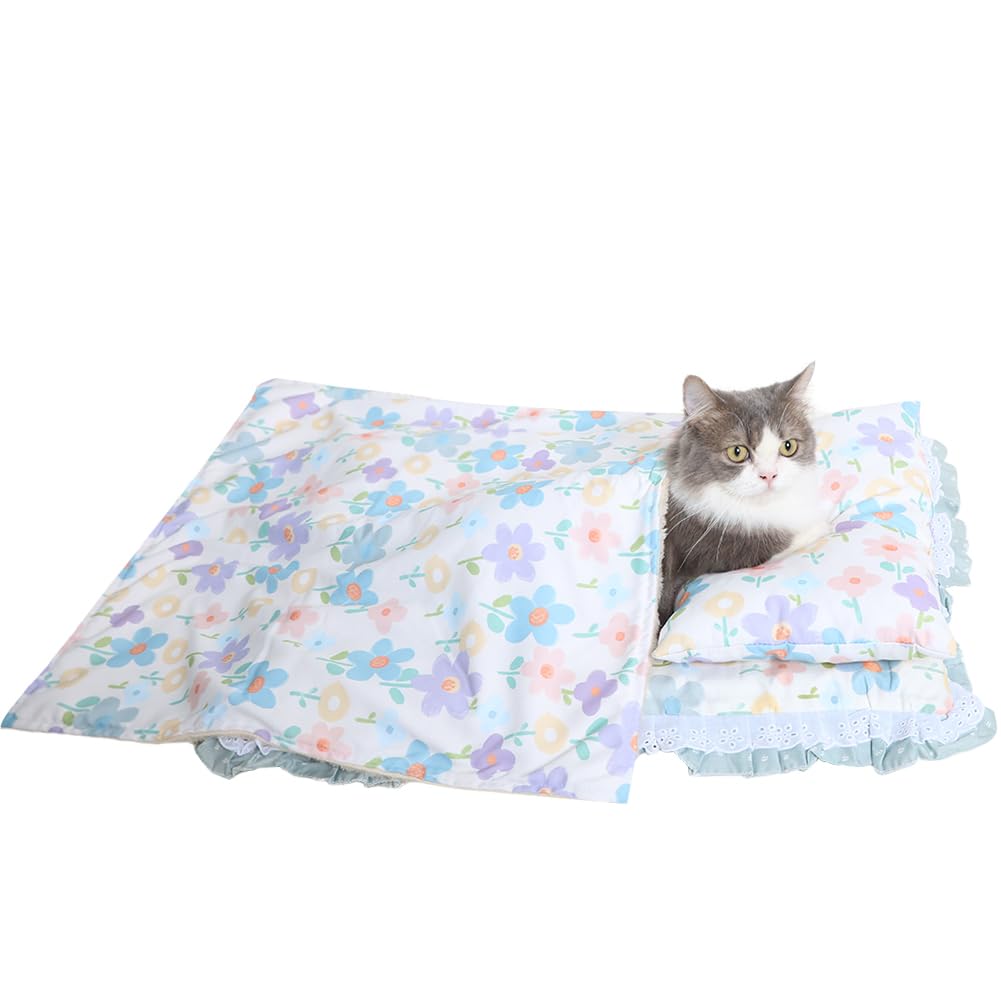 Bidason Pet Bed Cushion Set of 3 with Reversible Soft Floral Print with Suitable for Small Dogs and Pet Supplies Pillow, Comforter, Ruffles, Cute,