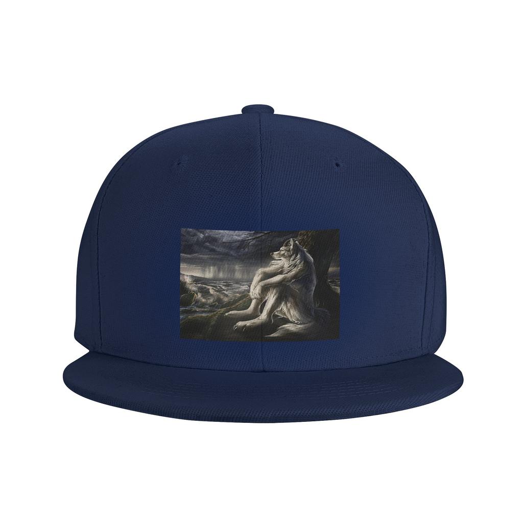 Emo White Wolf Sitting Sad Meme Baseball Caps Snapback Fashion Baseball Hats Casual Casquette Outdoor for Unisexs And Womens