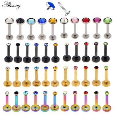 Alisouy, 1 unidad, pendiente de acero inoxidable para cartílago, Gema plana de cristal, Labret de 16G, Piercing para labio, anillos para el trago, joyería para el cuerpo con forma de hélice