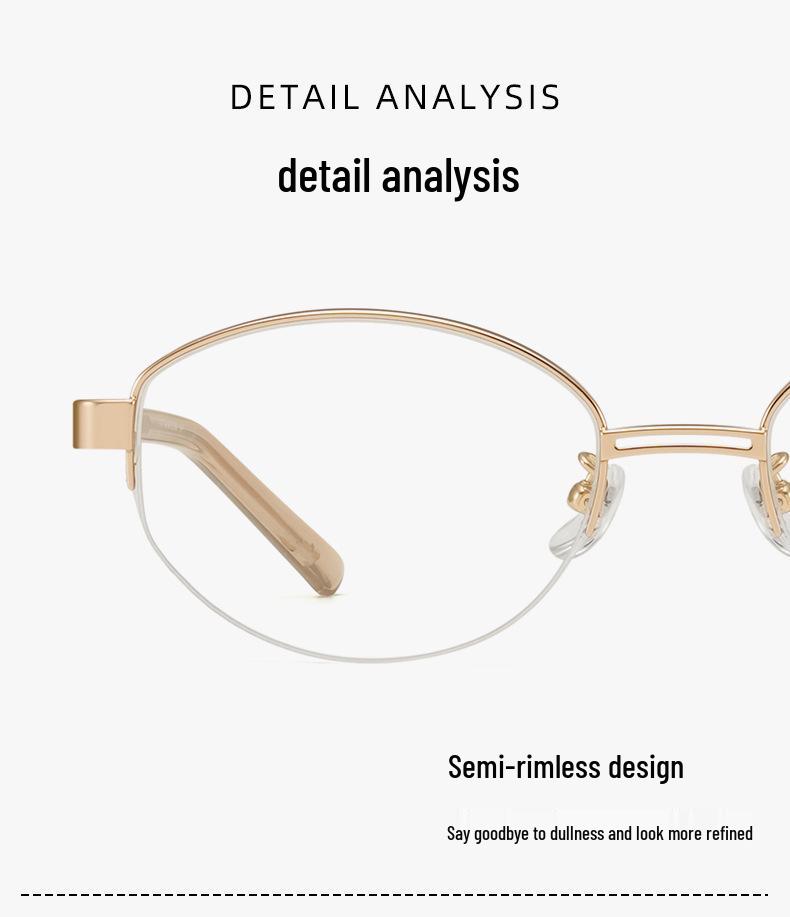 FAK Pure Titanium Semi-Rimless Cat-Eye Eyeglass Frame 55 - Old Money Style, High Intellectual Gold Wire Design 98713