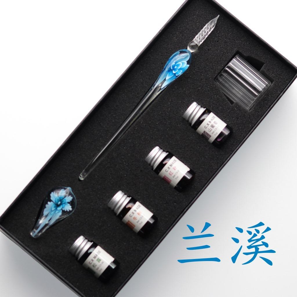 Embedded Flower Glass Pen Set, Colored Dipping Pen, Street Vendor Gift Box, Signature Pen, Glass Pen Gift