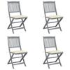 Chaises pliables d'extérieur lot de 4 et coussins Bois d'acacia