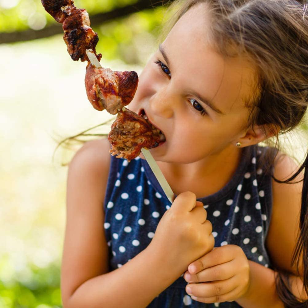 10pcs Stainless Steel Grill Skewers Kebab Skewers Flat Grill Kabob Skewers Long Skewers Meat Skewers