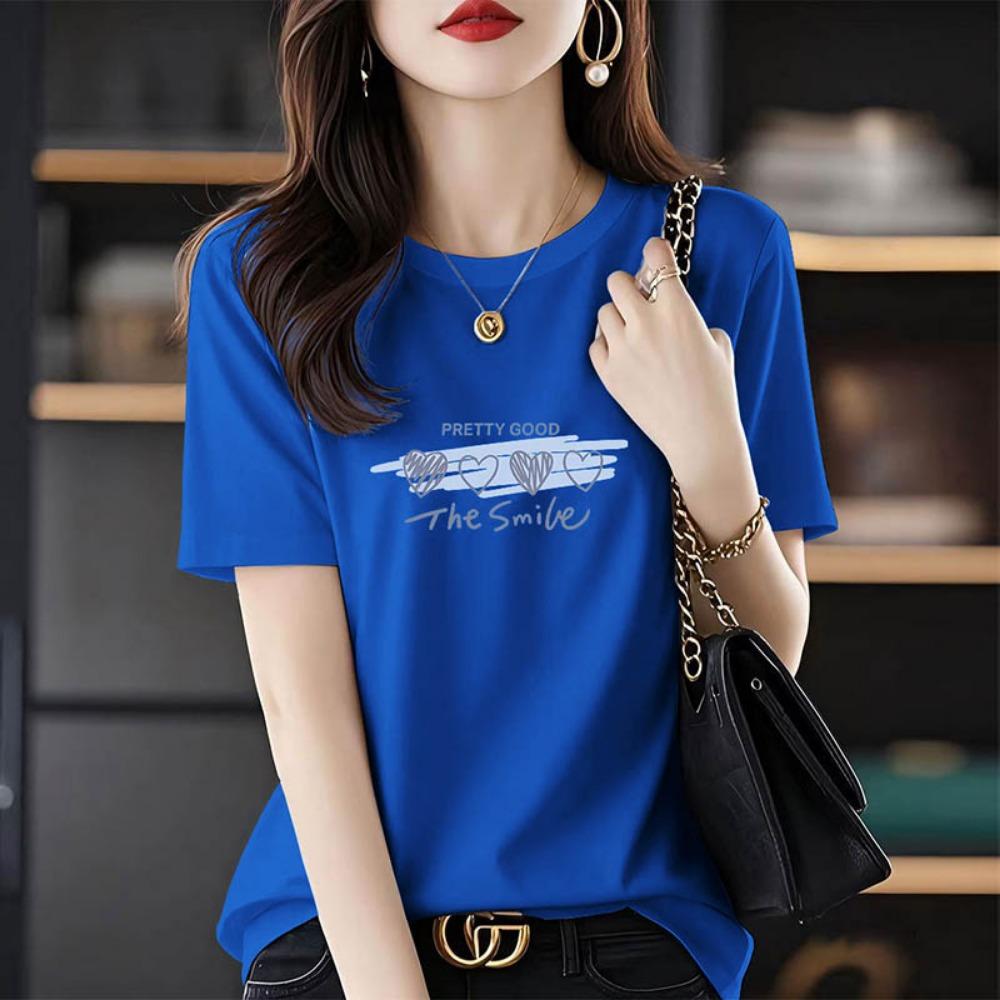 Summer Chic Letter Print T-shirt Women Clothing Fashion All-match Basic Short Sleeve Top Tee Loose Pullover