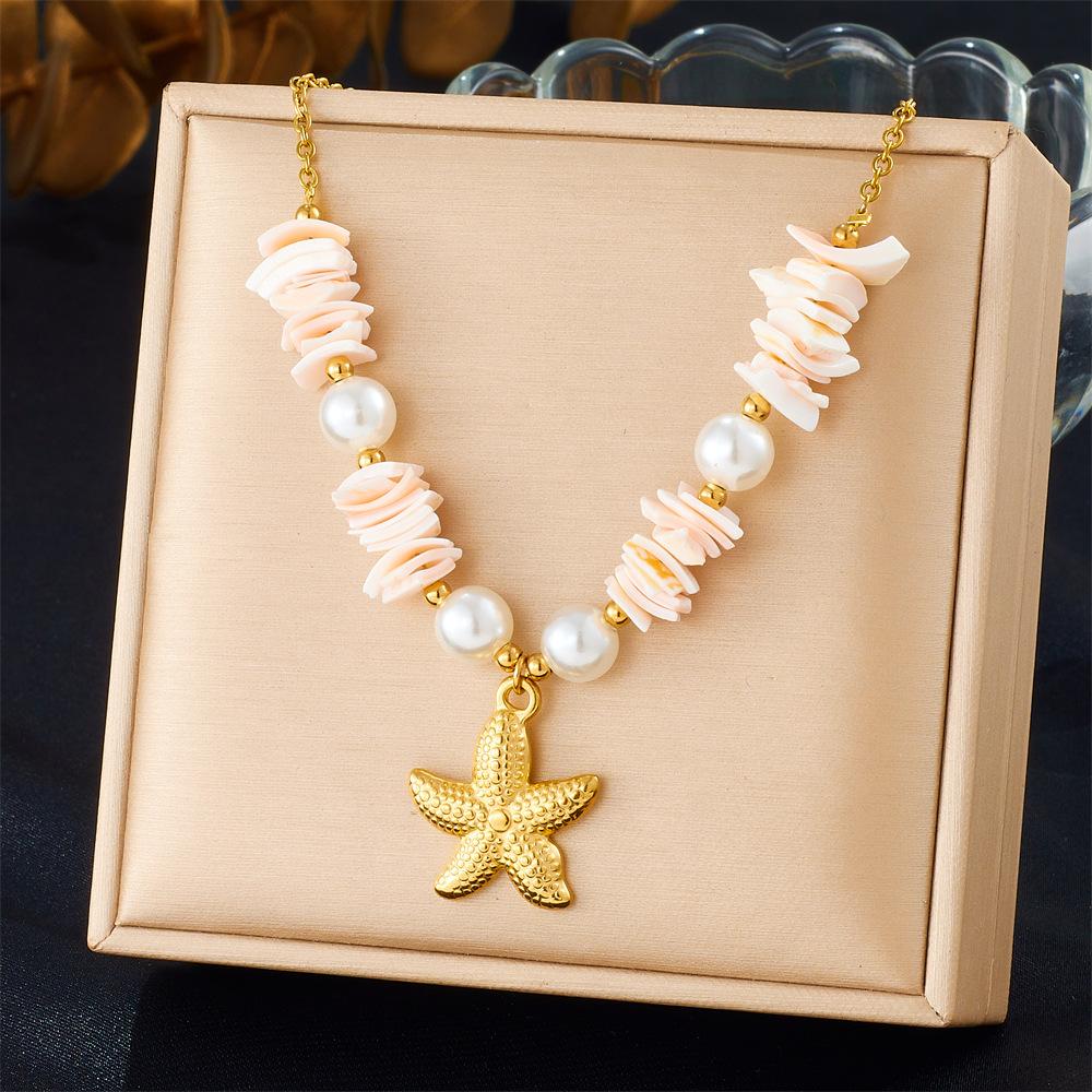 Fashionable Seaside Vacation Style Bead Necklace Exquisite Sea Fish Starfish Sun Shell Necklaces Multi-Element Blue Jewelry