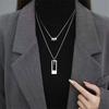 Double-Layer Square Pendant Necklace For Women Vintage Gold Color Sweater Chain Necklace Jewelry