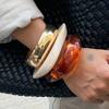 SHIXIN 3 Styles Punk Thick Resin Acrylic Irregular Bangle Bracelet for Women Vintage Metal Spring Bangle Fashion Jewelry Gift