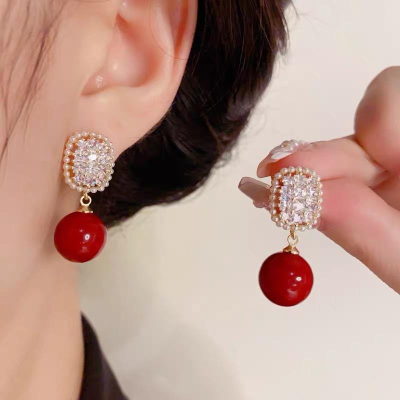 Exquisite Sparkling Zircon Imitation Pearl Pendant Earrings, Fashionable and Luxurious Wedding Banquet Jewelry Gifts for Women