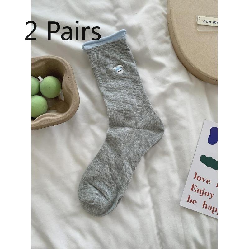 

2 Pairs of Cotton Socks - Cute Mid-length Socks in A Trendy Design with Embroidery and Cartoon Patterns, Suitable for All Seasons. 2 pairs серый