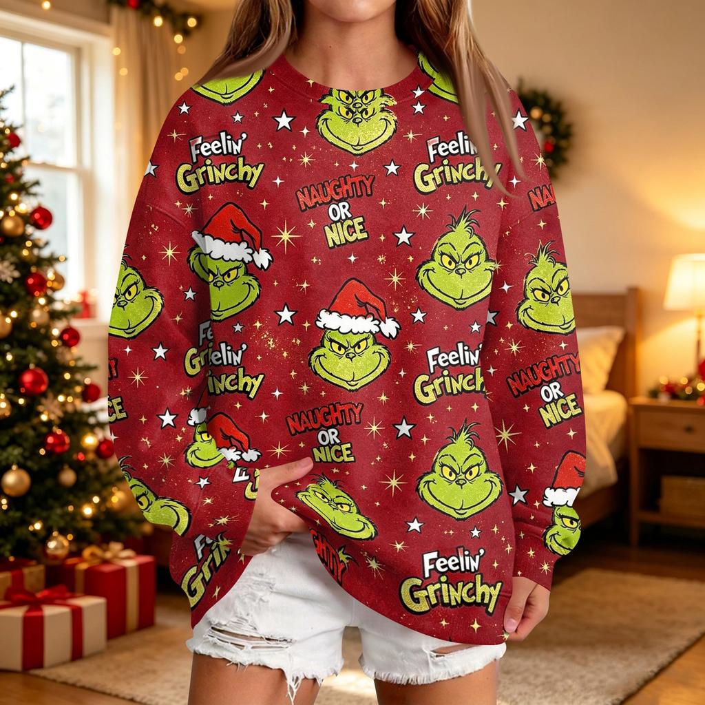 Women's Casual Christmas Print Neck Pullover Sweatshirt