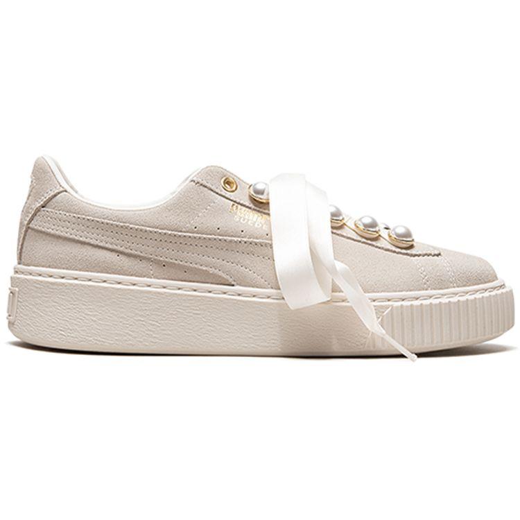 Puma Замшевые кроссовки на платформе с блестящими лентами, спортивные низкие кроссовки, женские кроссовки, молочно-белые 366688-02