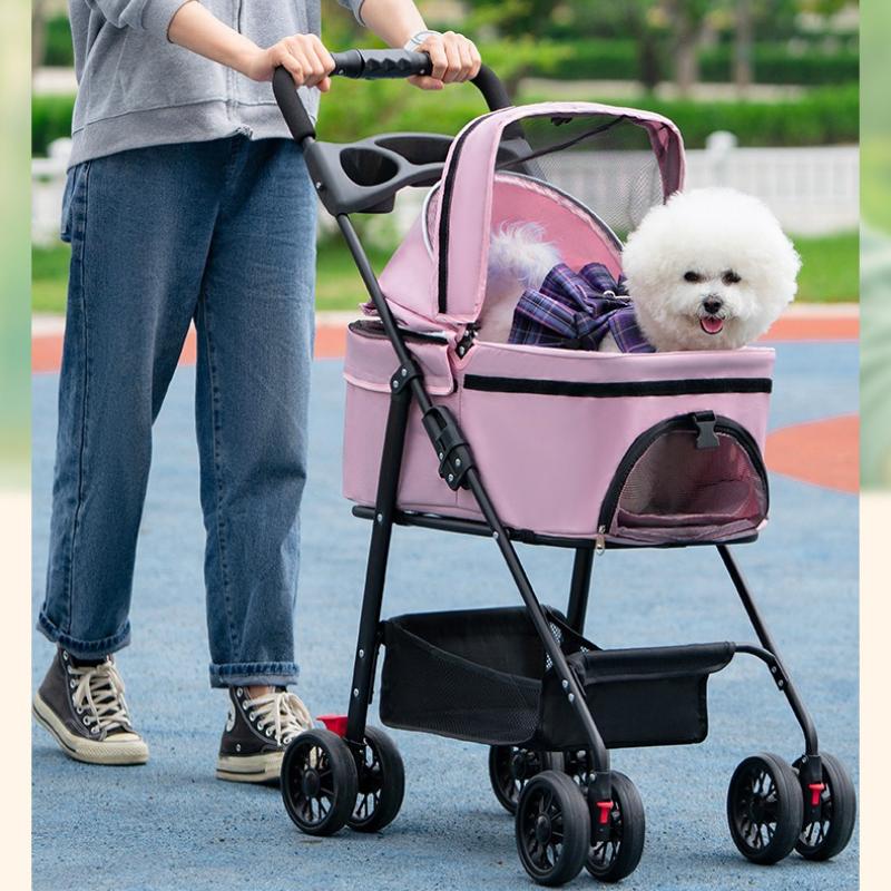 Foldable Pet Stroller Lightweight Cat Dog Carrier Travel Cart Breathable Dog Basket Portable Puppy Pushchair for Outdoor Walking