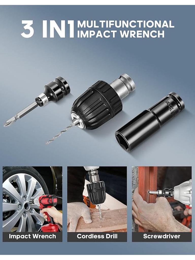 Cordless Impact Wrench 1/2 Inch Brushless High Torque Wrenches 210 Ft-Lbs Right Angle Detent Anvil Impact Drive Set Kit 2 Batter