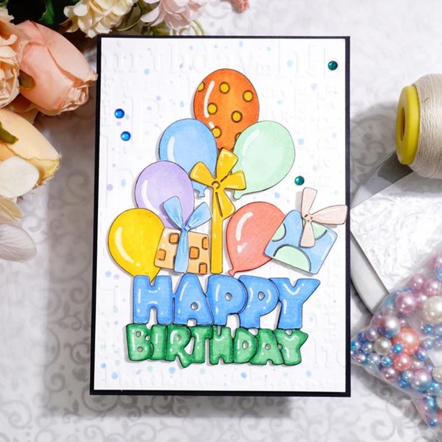 Balloons and Happy Birthday Metal Cutting Dies Stencils for Scrapbooking Card Making Decorative Embossing Paper Cards Dies
