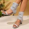 Fashion Cloth Stiletto Sandals Summer New Round Head One Line Belt Bag Heel Back Zipper Anti-slip Wear Heel Shoes