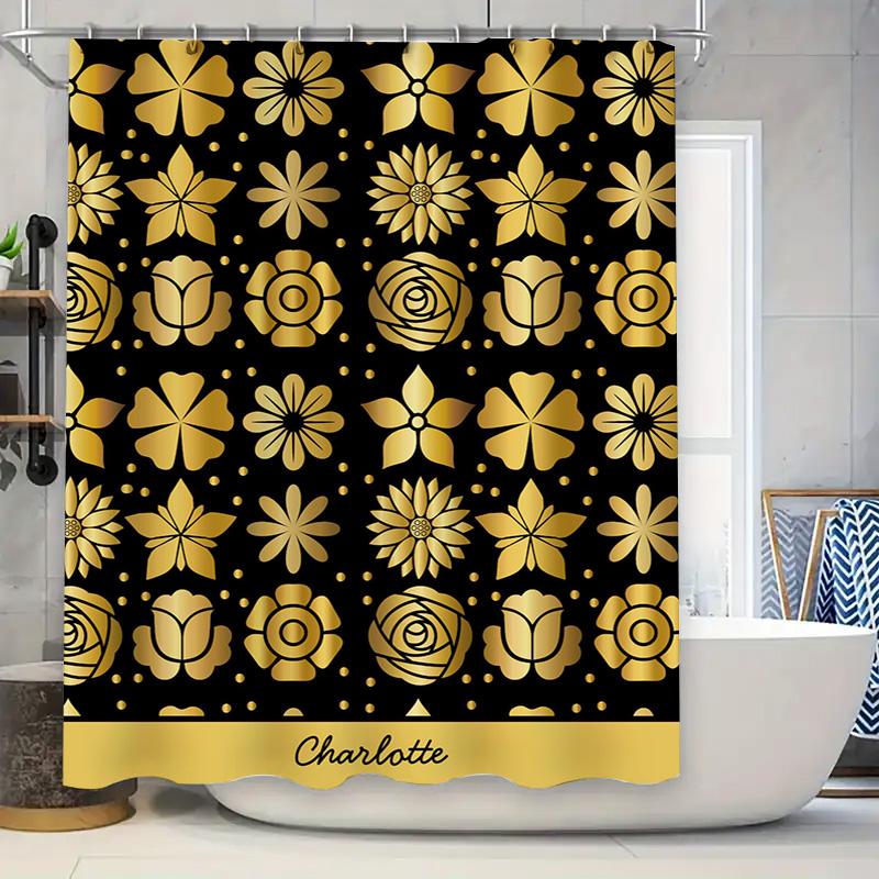 

Gold Floral Shower Curtain Custom Name Personalized Home Decor Bathroom Waterproof Fabric Bathtub Cover Luxury Decorative 60x72 90x180cm