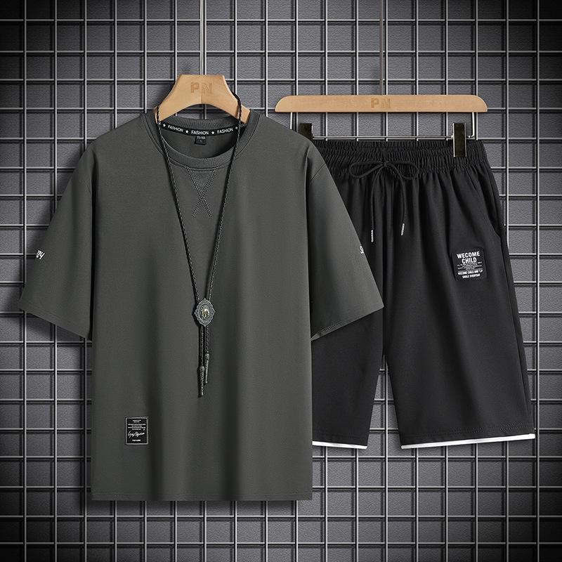 Men's Plus Size Casual Summer Set: Cotton Thin Short-Sleeve T-shirt & Shorts Sportswear
