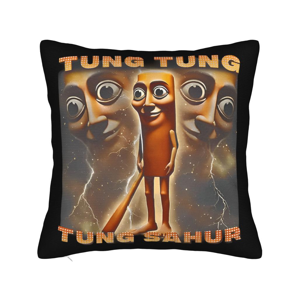 Tung Tung Tung Sahur Face Square Pillow Cases Italian Brainrot Cushion Covers Customized Decorative Pillowcase for Car 40x40cm