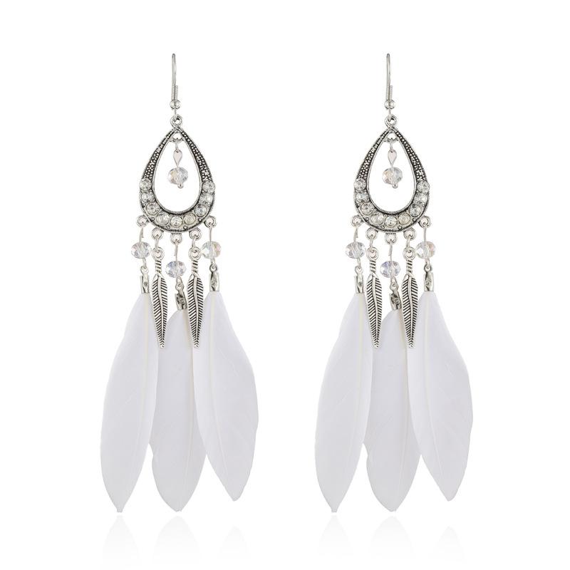 Bohemian Women Handmade Earrings For Female Colorful Long Feather Crystal Drop Tassel Dangle Earring Ladies Boho Jewelry Gift
