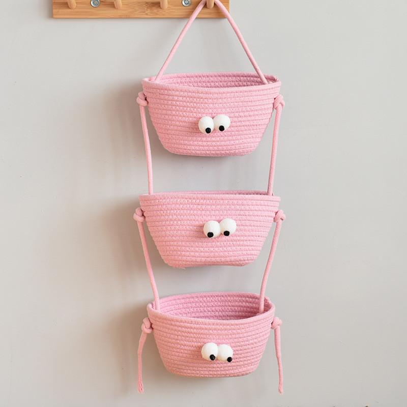 Three Layer Storage Shelf With Hanging Basket For Living Room Decor