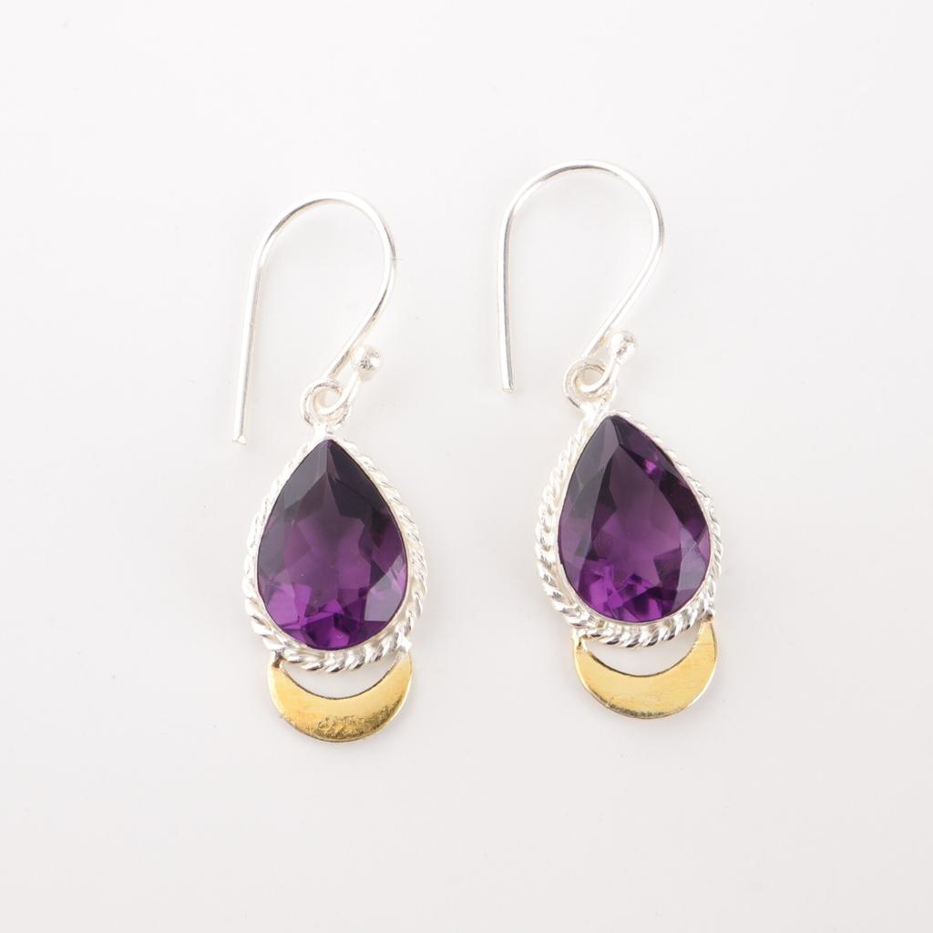 Amethyst Gemstone 925 Sterling Silver Jewelry Handmade Partywear Earrings 1.5" EE-162-4