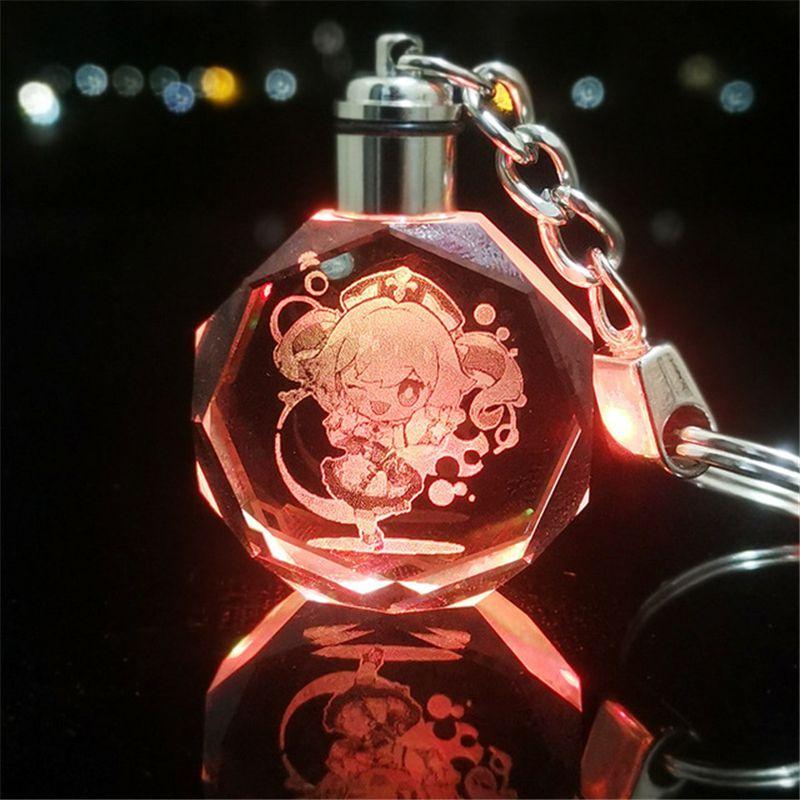 

Impact Genshin Wendy Klee Keqing Qiqi Crystal Keychain Led Colorful Lightpendant Barbara,Bag Package