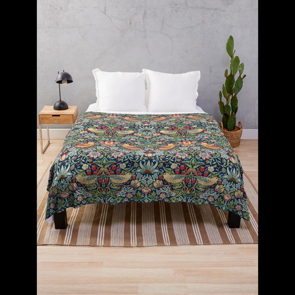 Annier Unisex White The Strawberry Thief William Morris Pattern Throw Blanket
