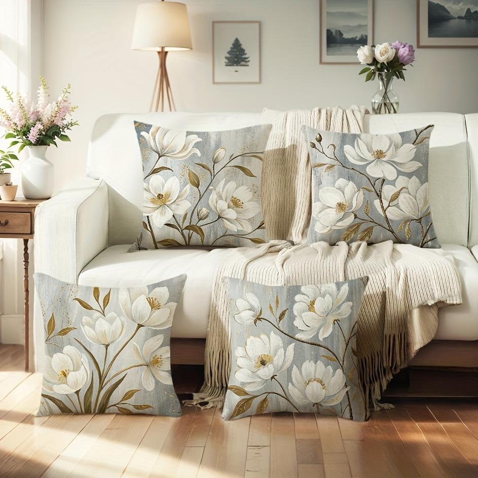 Refined Light - Toned Floral Pillow CoversLiving Room Sofa Cushion Cover, Soft and Comfortable, Bedroom Room Decoration