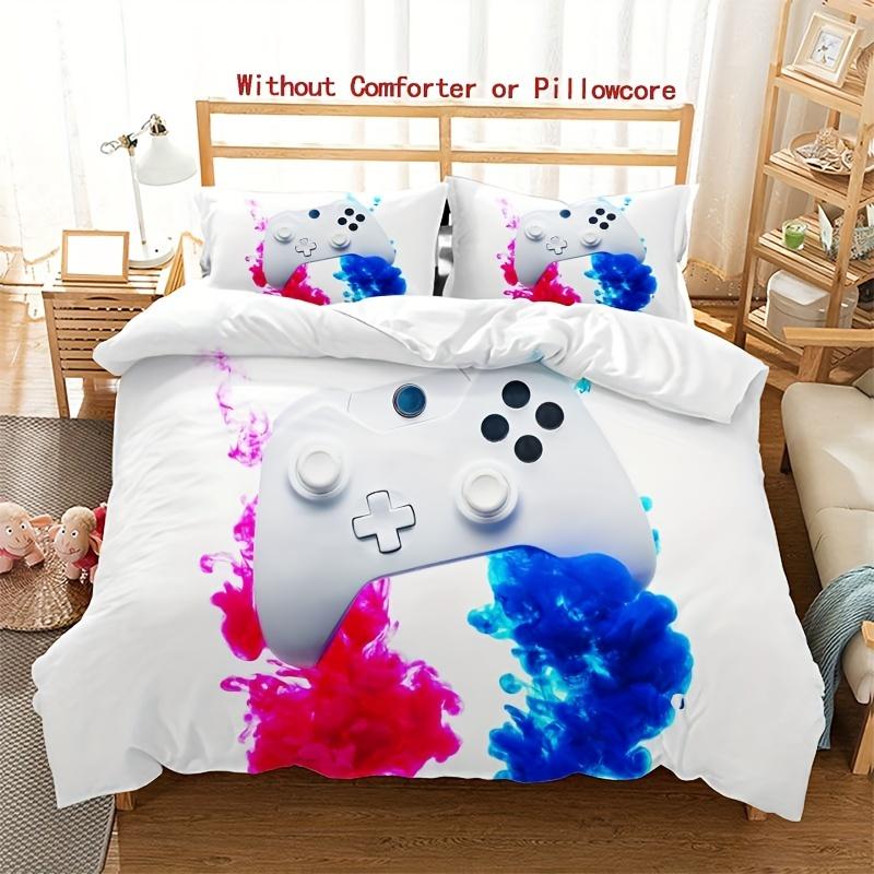 3-Piece Game Controller Duvet Cover Set Cartoon Gaming Print  Breathable All-Season Comfort  1 Duvet Cover 2 Pillowcases