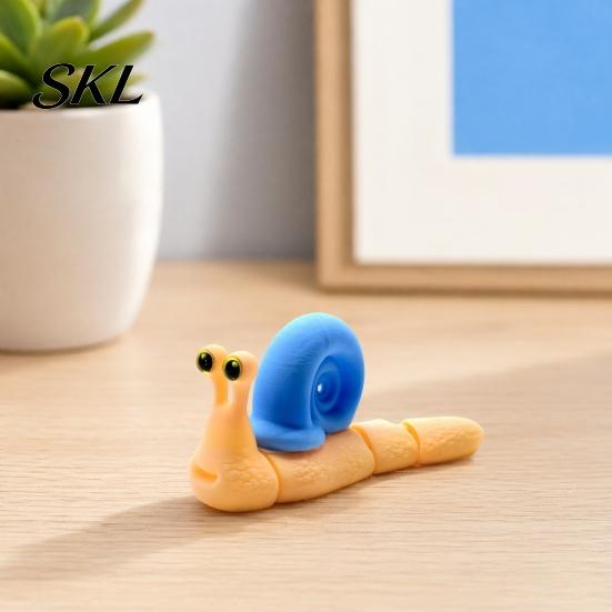 Colorful Snail Sculpture 3D Printed Figurines, Articulated Toy, Movable Joints Animal Twist Segmented Structure Toy Fidgety for Home Office