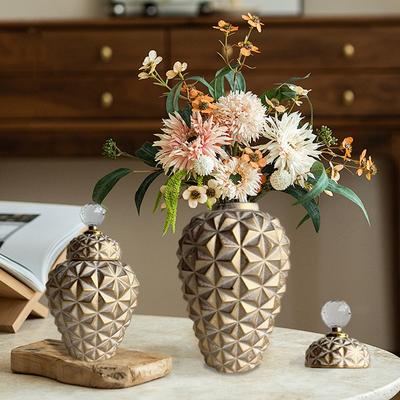 Keramikvase Geometrisch Rautenmuster Blumenvase Ingwerglas Versiegelter Vorratsbehälter Kristallglas Blumenarrangement Dekoration