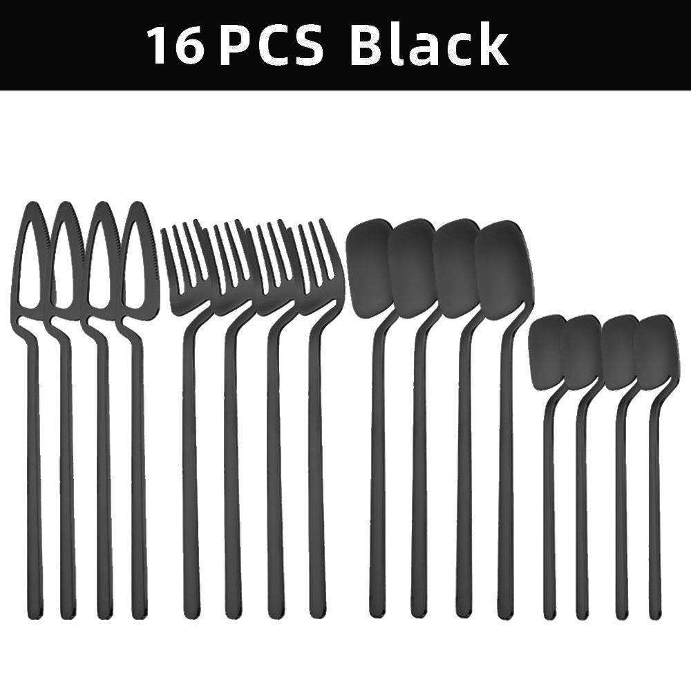 16Pcs Black Cutlery Set Stainless Steel Steak Cutlery Cutlery Western Cutlery Dishwasher Safe Kitchen Tableware Set