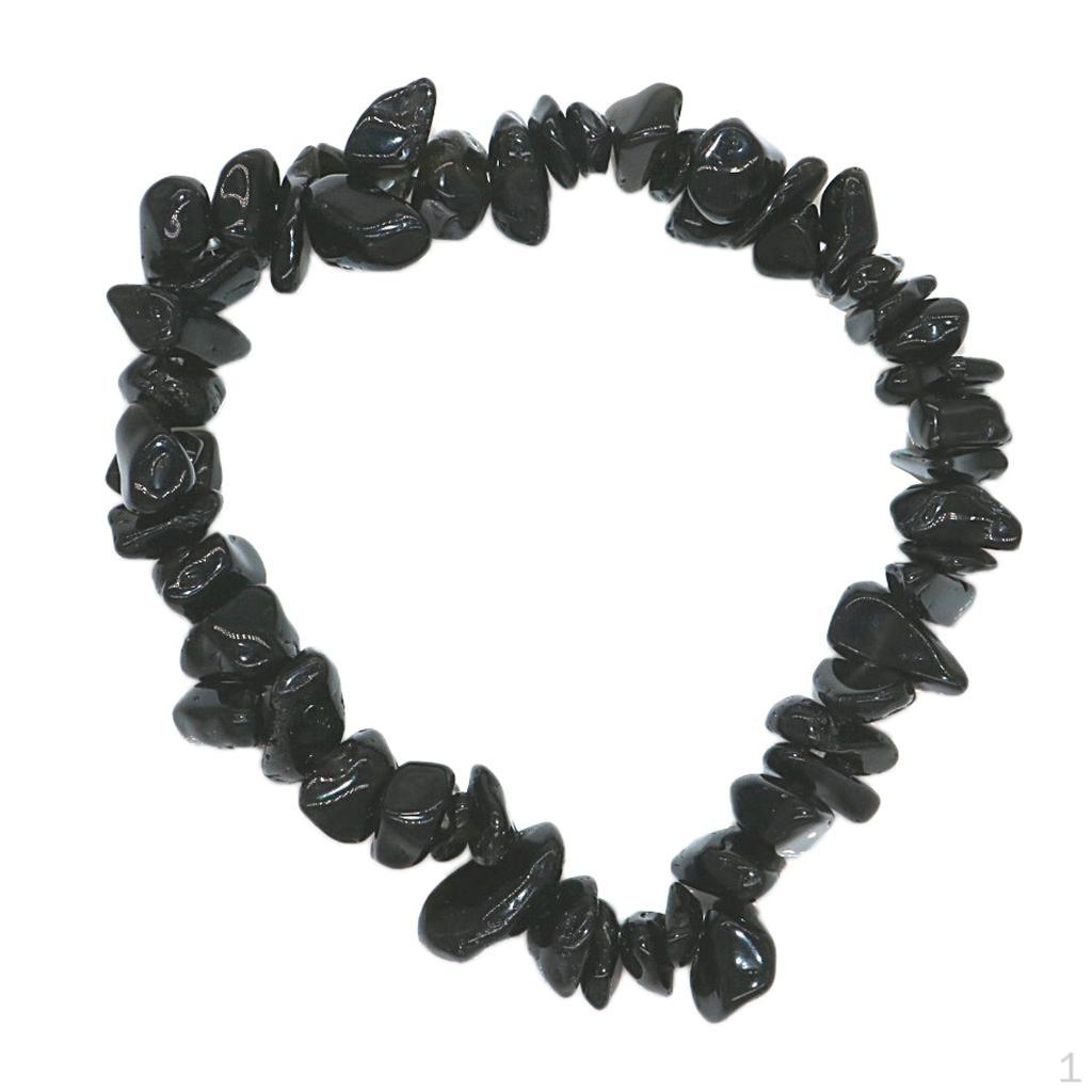 Браслет из натуральных камней, эластичный, с кварцевыми бусинами, гравийными чипсами, браслет на запястье Black Agate