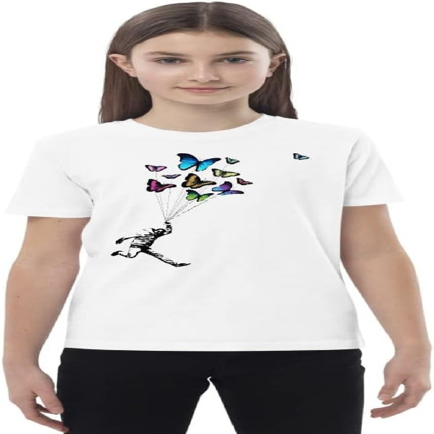 Kids Organic Cotton T-Shirt Butterfly Away, Graffiti Art, Street Art, Colourful Butterflies S