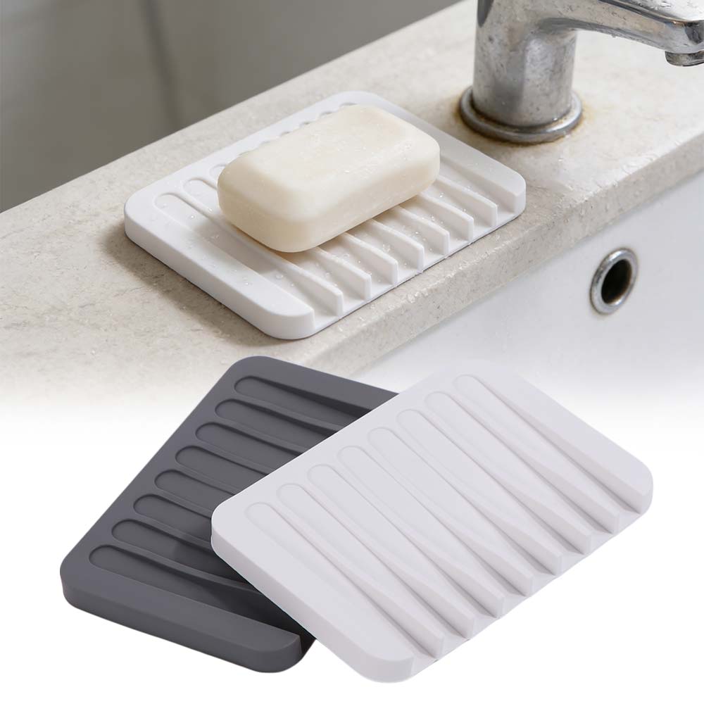 2Pcs Silicone Soap Dish Holder Creative Soap Plate Soap Saver Tray  Bathroom Accessories