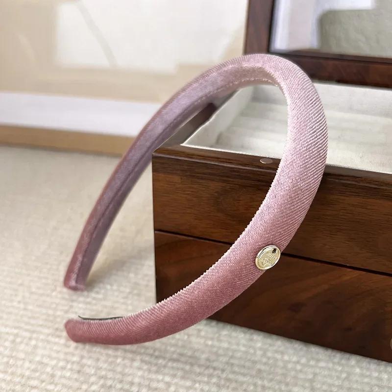 Retro Velvet Textured Gold Label Headbands for Woman Girl Temperament Hair Hoop Simple Colorful Hair Bands Fashion New Headdress