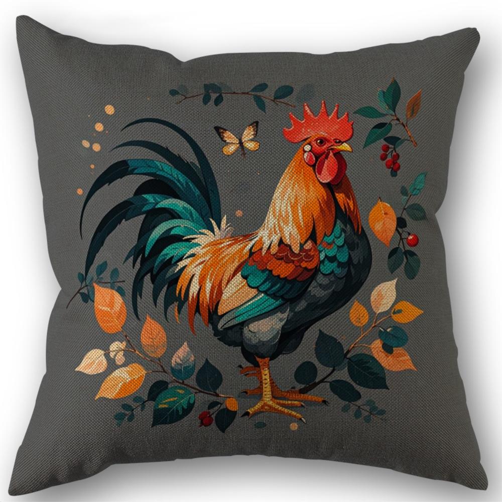 Hahn Leinen Kissenbezug Hochzeits Dekorative Kissenhülle Für Zuhause Kissenbezug 45X45(Einseitig)