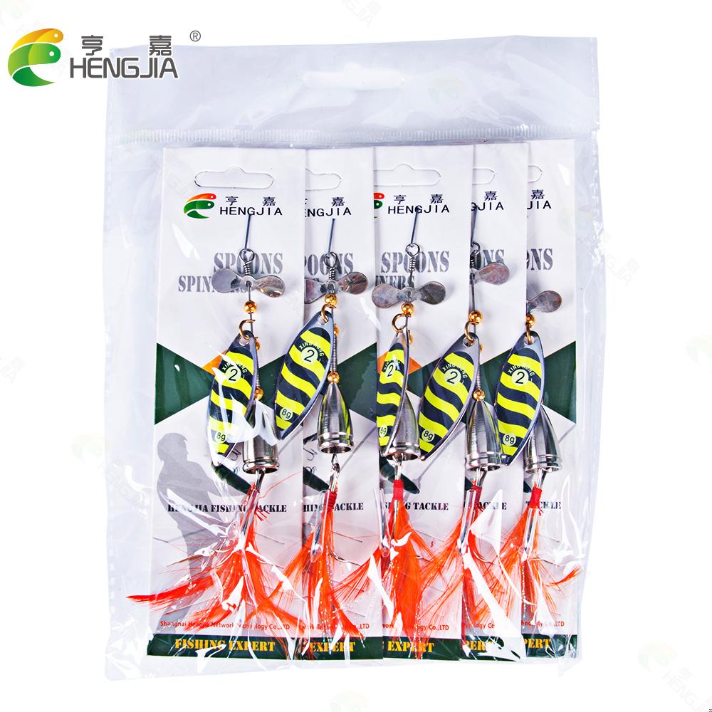 5 STK spinnerbait fiske lokke roterende spinner paljetter agn metall med diskant kroker kunstig bass agn