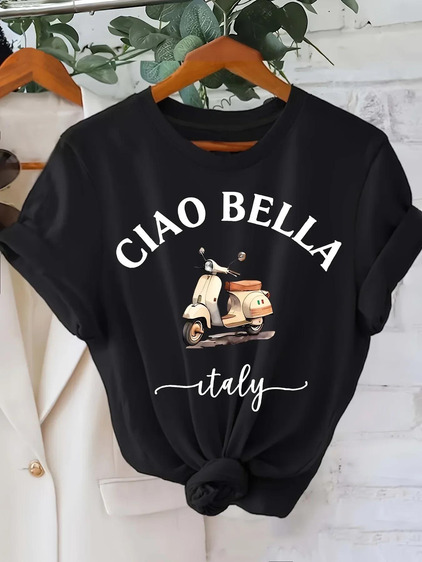 

Ciao Bella Ladies Roundneck Tshirt Casual ShortSleeved Lettered Print Summer Top Italian Lemon Color Tshirt 3XL