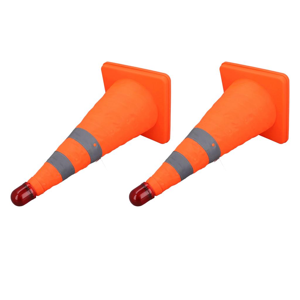 2 Stück 45 cm Faltbare Verkehrskegel mit Reflektorkragen 2 Warnlampen Orange Straßenverkehrssicherheitskegel