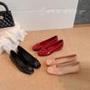 Sheepskin~ The same inner height increase leather square head bow commuter ballet shoes women's flat shoes