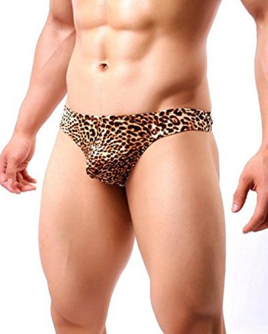 DauStage Leopard Size Men's T-Back Panties, Print, Underwear, 2-Pack (12, 2-Color Set, L)