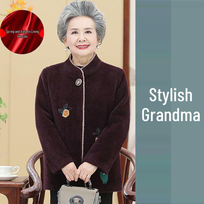 Grandma Style Mink Velvet Coat: Thickened Autumn-Winter Wear for Women Aged 60-70