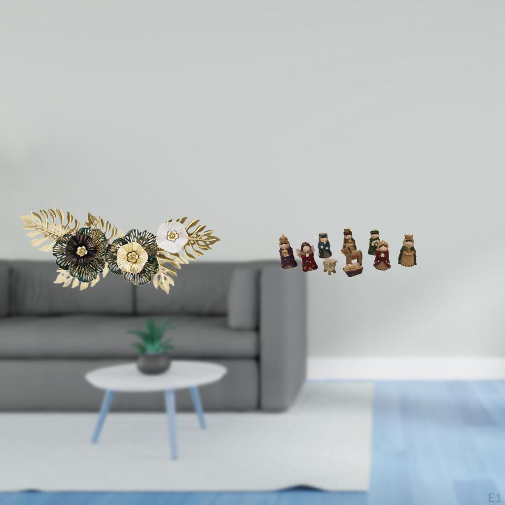 Nordic Metal Wall Art And Christmas Nativity Figurines Set Decorative Sculpture Leaves Hanging