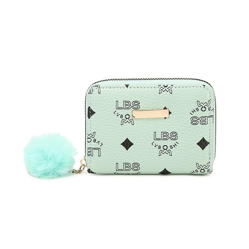 Women's change bag autumn new letter iron sheet with hairball fashionable and simple short wallet