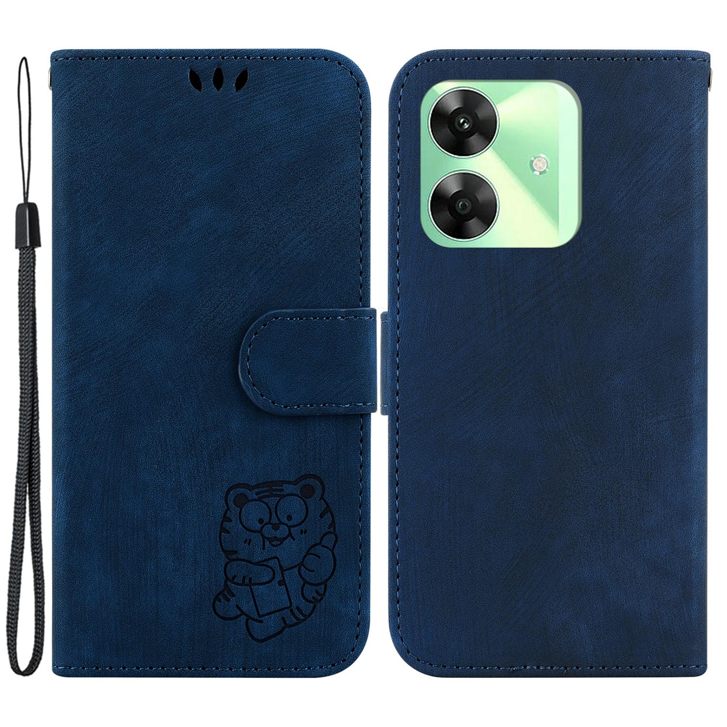 

For Realme Note 60x 4G/C63 4G/C61 4G/Narzo N63 4G Stand Case Cute Tiger Imprint Leather Wallet Phone Cover Dark Blue