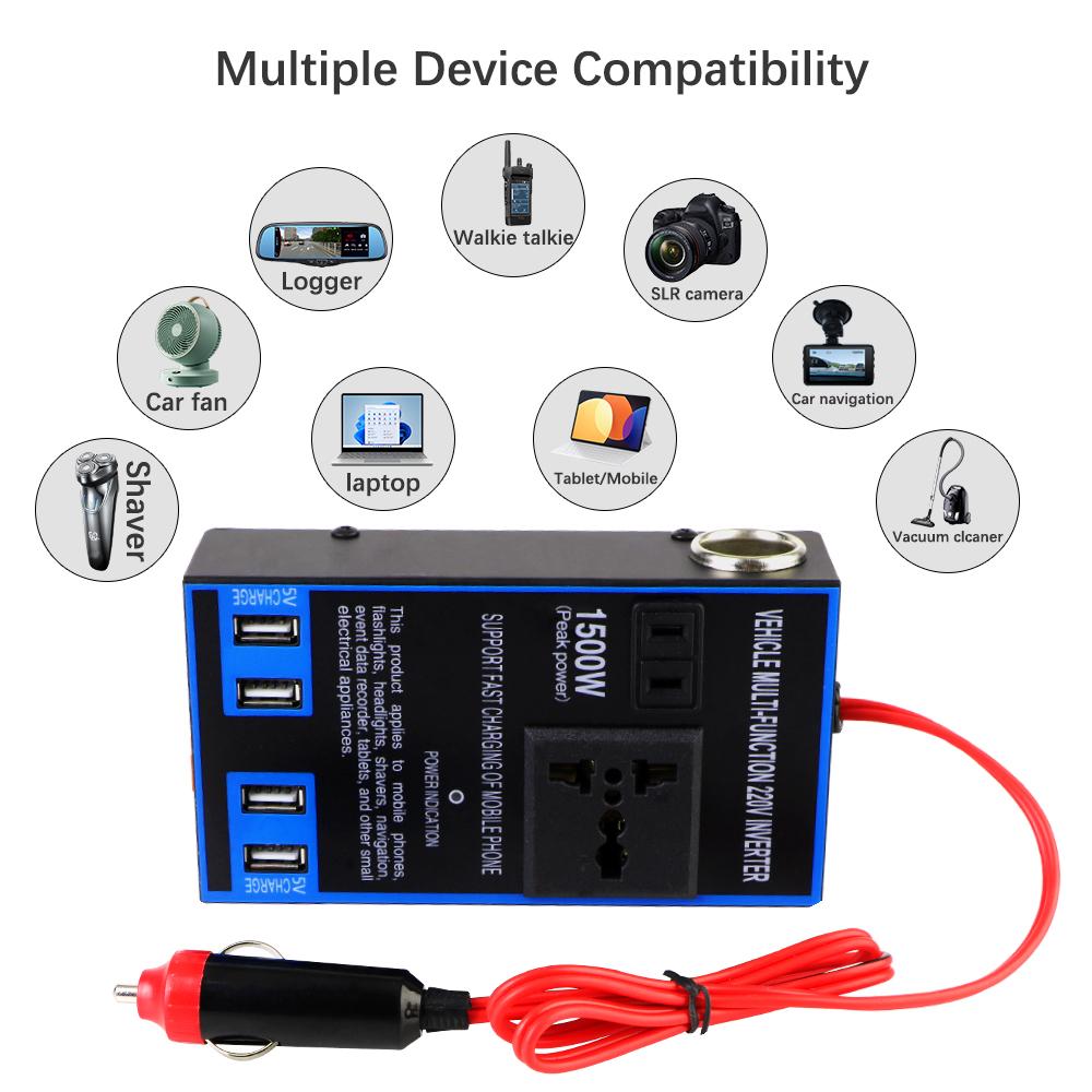 DC 12V/24V til AC 110V/220V Sigarettenneruttak AC-uttak Bilinverter USB-ladere Hurtiglading Strømadapter Omformer