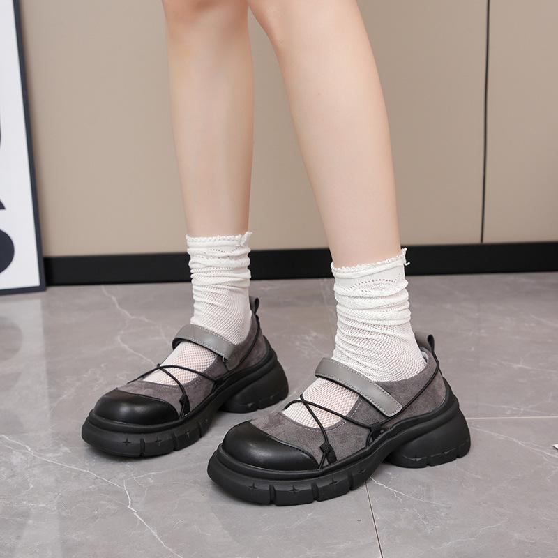 

Туфли Мэри Джейн с мелким вырезом женские лето 2025 внешнеторговые новые дышащие на толстой подошве увеличивающие рост сандалии на липучке туфли-лодочки 40