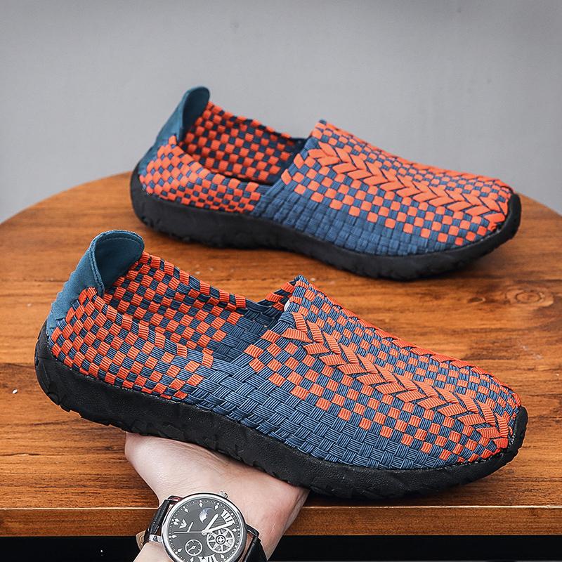 Sneakers Estive da Uomo Nere Treccia Spiaggia Morbide Leggere Scarpe Sportive Casual Tessuto Traspirante Slip on Ballerine