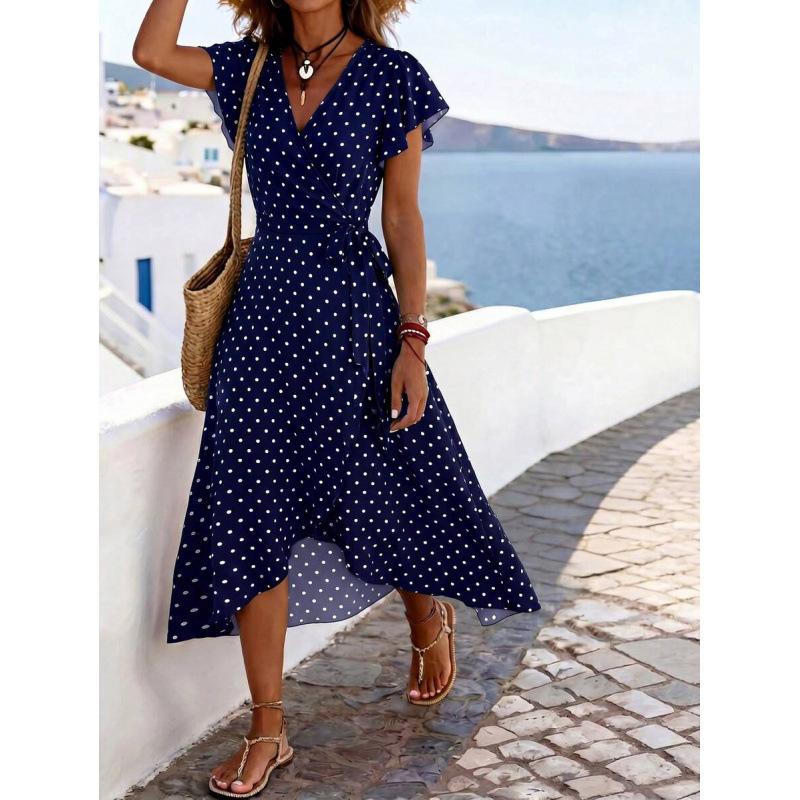 Europe, America 2026 summer new beach vacation irregular straps temperament polka dot dress